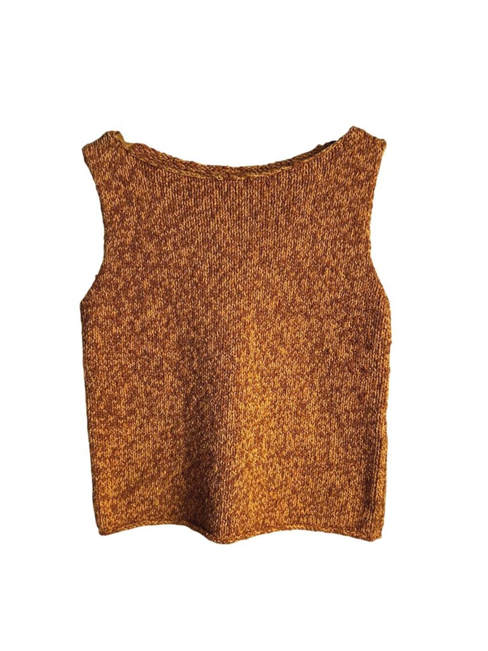 VTG Sweater Bateau Neck Marled Orange Chunky Knit Tank Top Boxy Fit Layering M